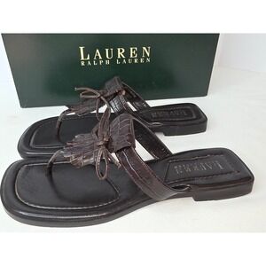 Lauren Ralph Lauren Pierre Dark Brown Faux Croc Kiltie Thong Sandals 6.5
350